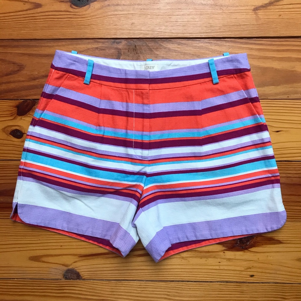 J. Crew Purple Orange White Striped Shorts, EUC, 8